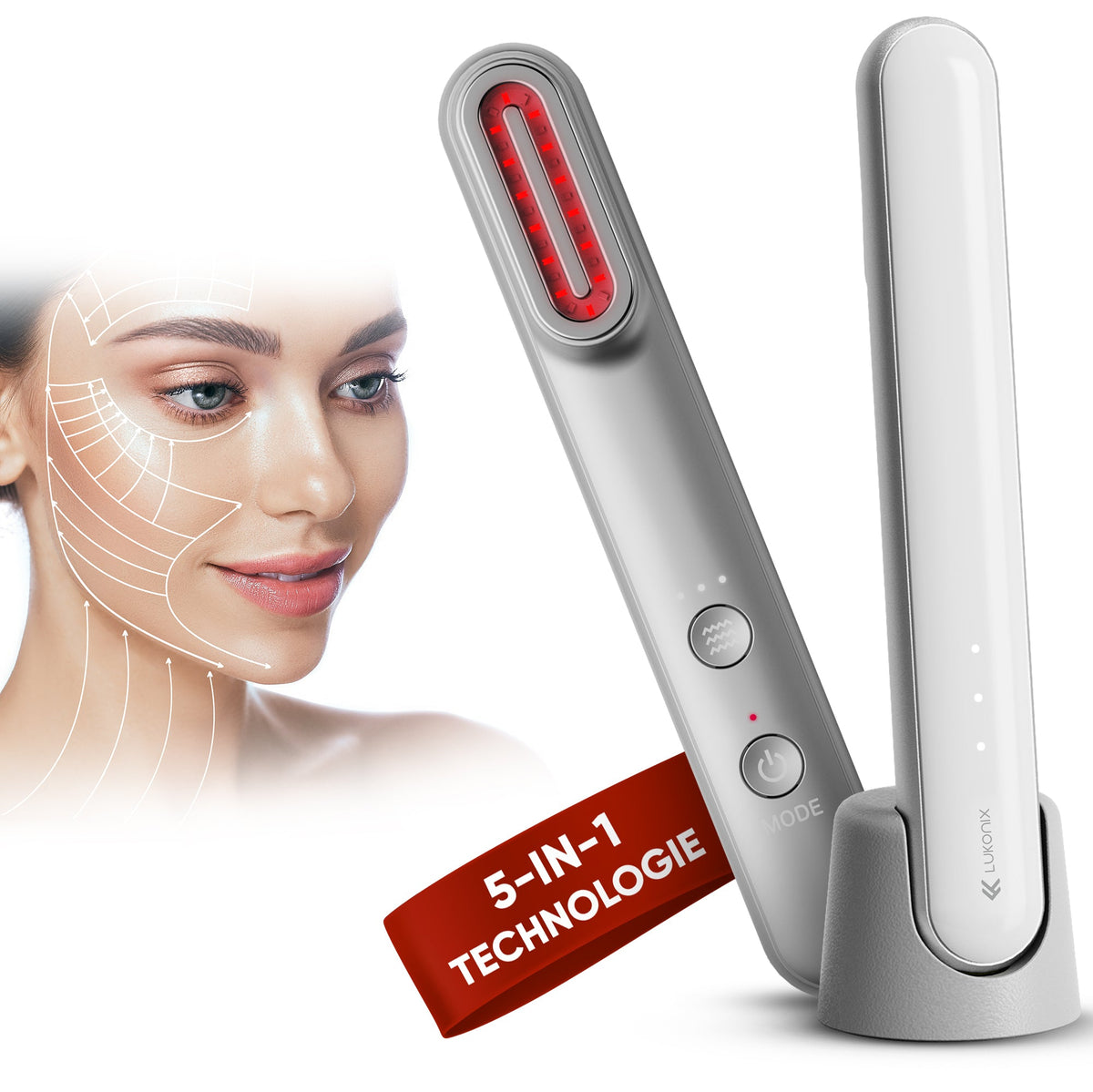EMS Gesichtsmassagegerät 5-in-1 mit LED-Lichttherapie & Standfuß