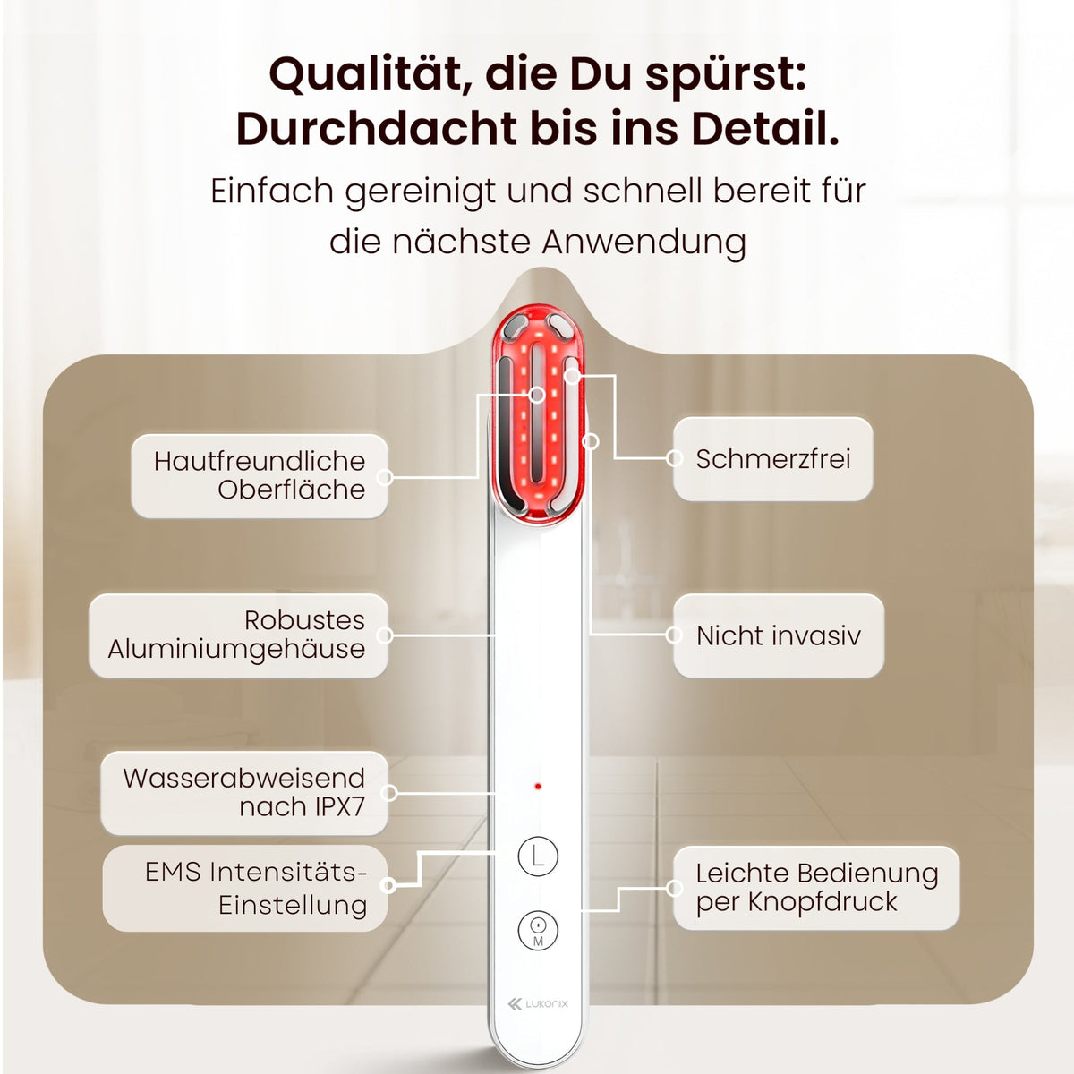 EMS Gesichtsmassagegerät 5-in-1 mit LED-Lichttherapie & 90° drehbarem Kopf