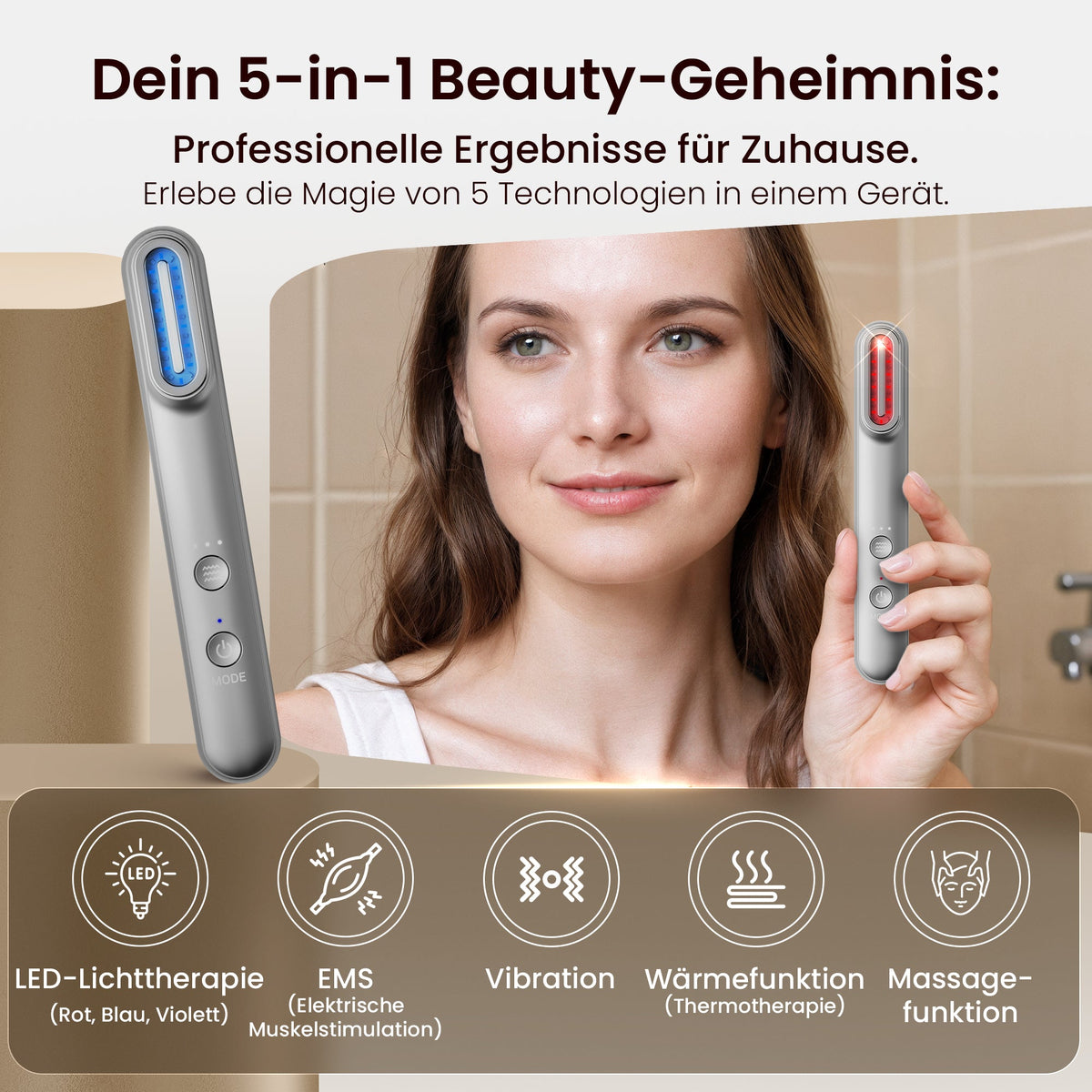EMS Gesichtsmassagegerät 5-in-1 mit LED-Lichttherapie & Standfuß