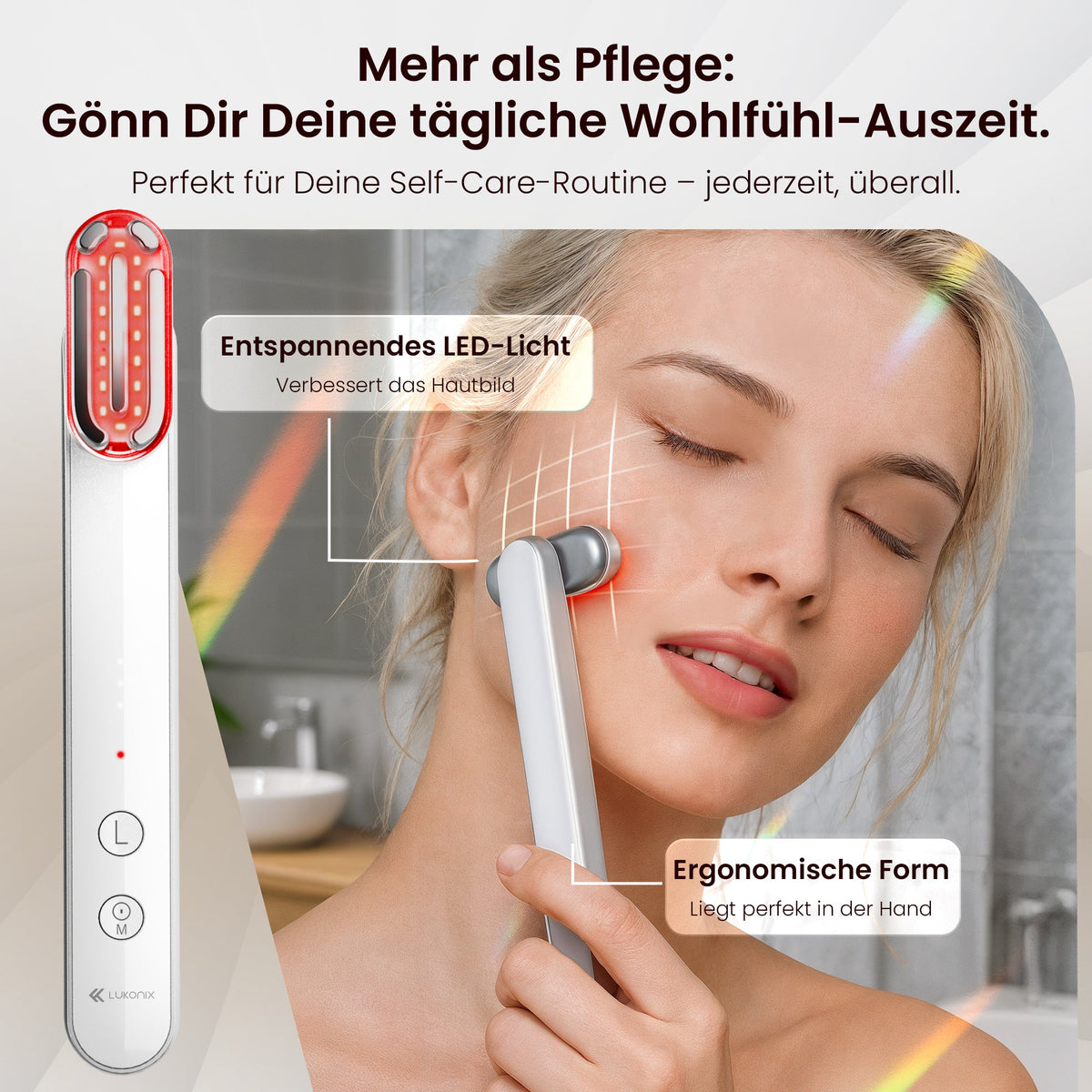 EMS Gesichtsmassagegerät 5-in-1 mit LED-Lichttherapie & 90° drehbarem Kopf
