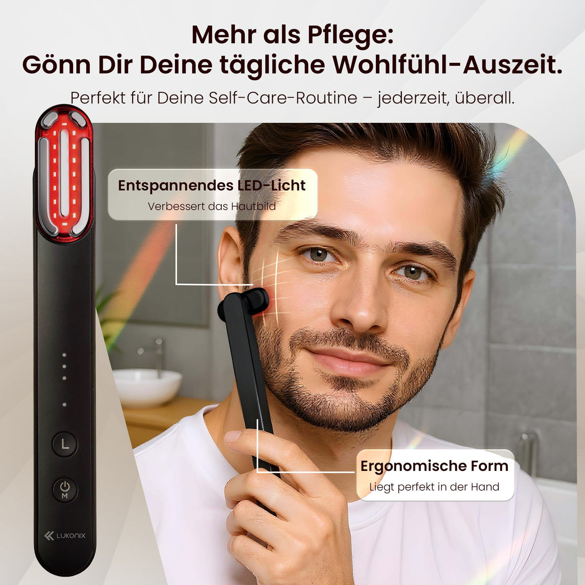 EMS Gesichtsmassagegerät 5-in-1 mit LED-Lichttherapie & 90° drehbarem Kopf
