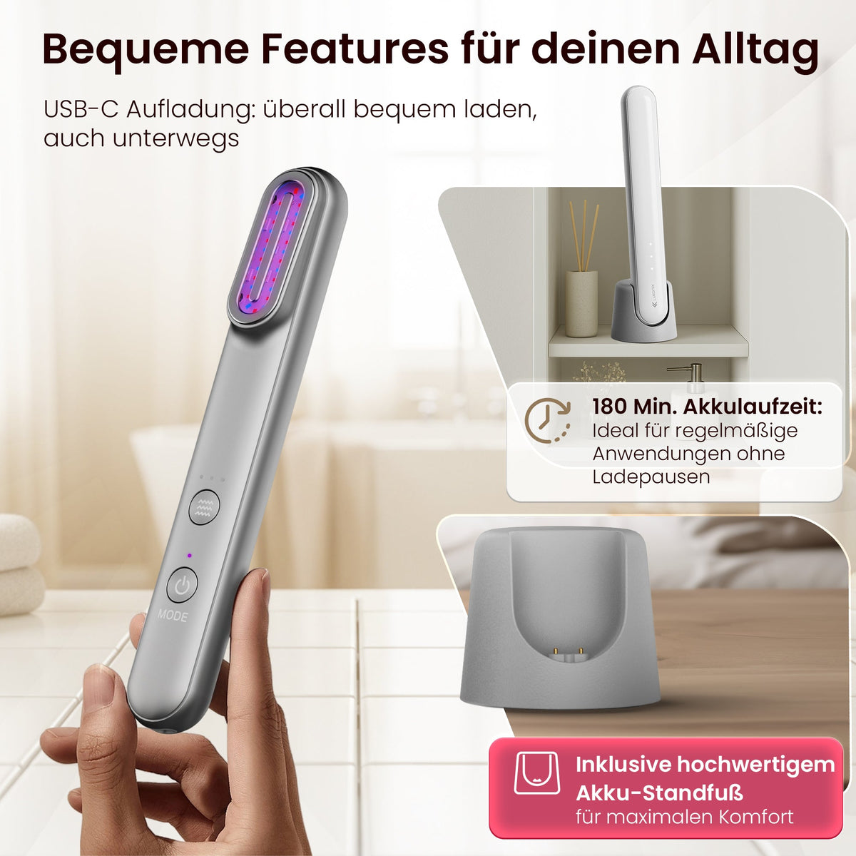 EMS Gesichtsmassagegerät 5-in-1 mit LED-Lichttherapie & Standfuß