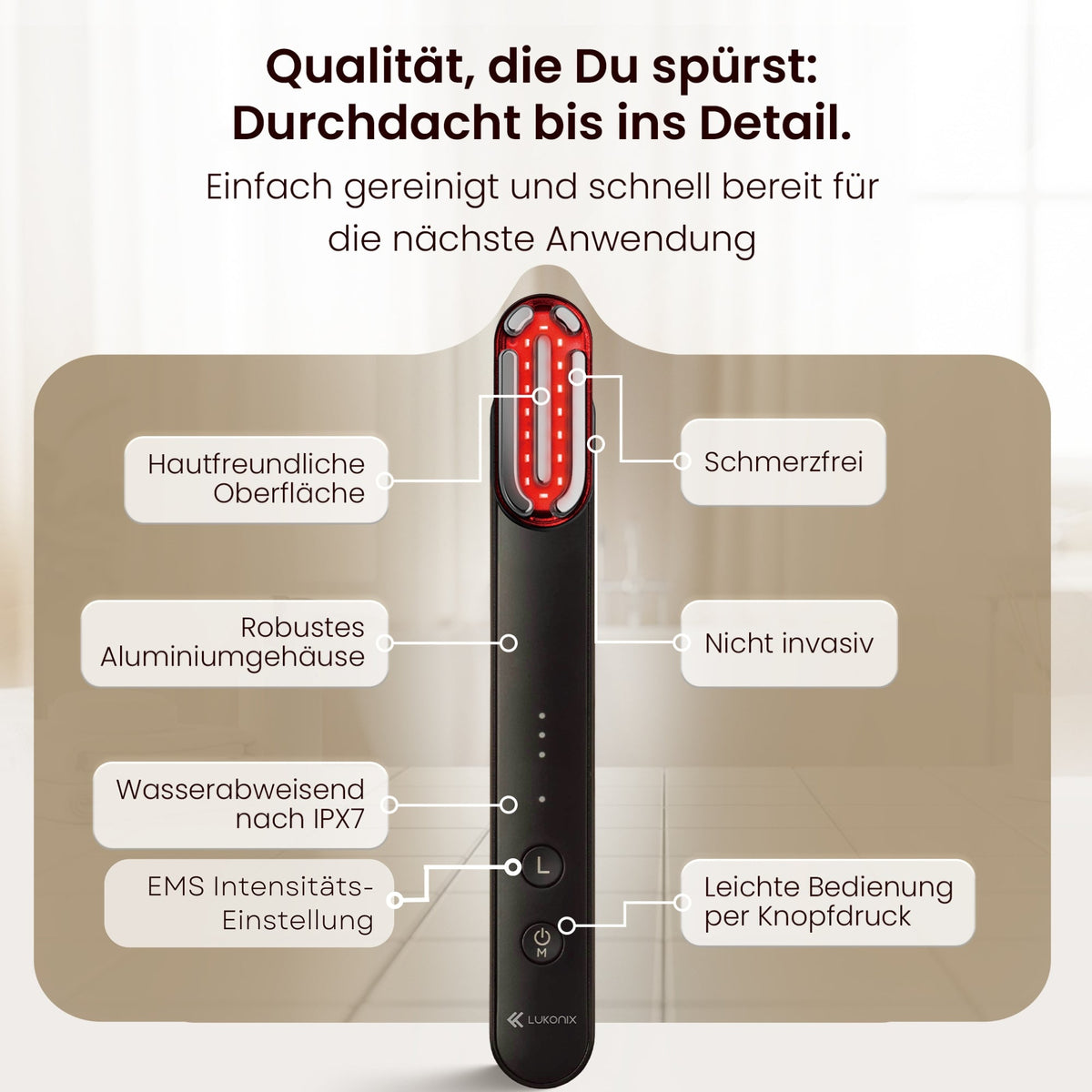 EMS Gesichtsmassagegerät 5-in-1 mit LED-Lichttherapie & 90° drehbarem Kopf